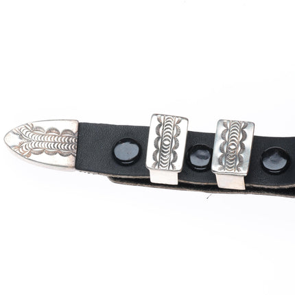 Vintage hand stamped Navajo sterling silver ranger buckle set for 3/4" belt