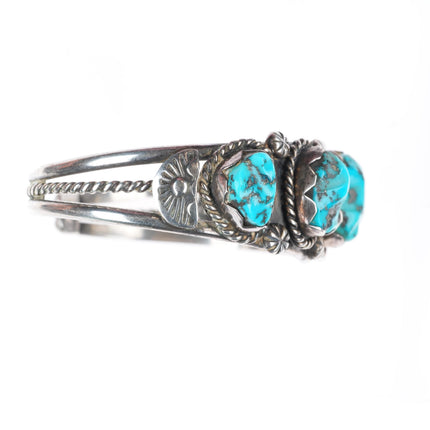 6.1" Vintage RL Zuni sterling silver turquoise row cuff bracelet