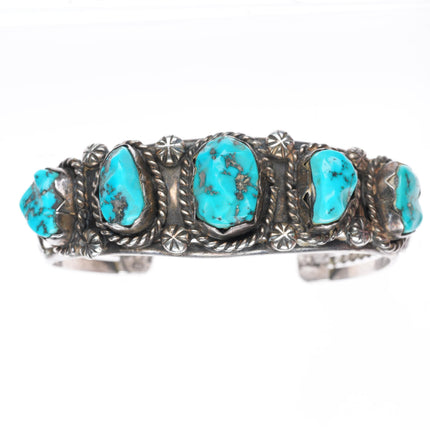 6.1" Vintage RL Zuni sterling silver turquoise row cuff bracelet