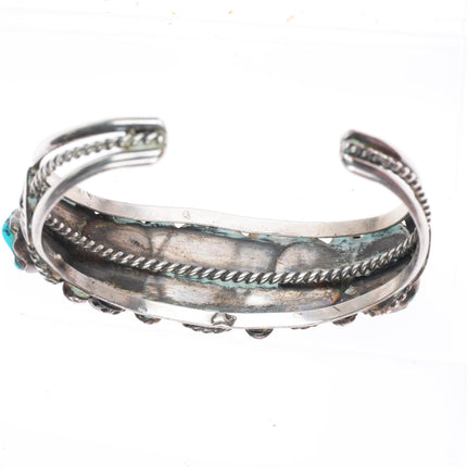 6.1" Vintage RL Zuni sterling silver turquoise row cuff bracelet