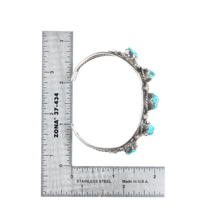 6.1" Vintage RL Zuni sterling silver turquoise row cuff bracelet
