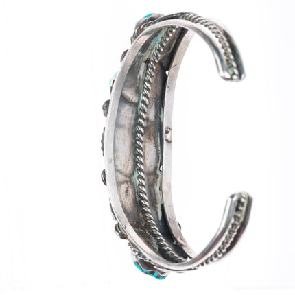 6.1" Vintage RL Zuni sterling silver turquoise row cuff bracelet