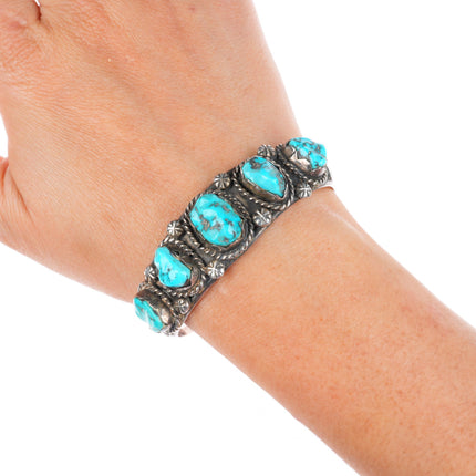 6.1" Vintage RL Zuni sterling silver turquoise row cuff bracelet
