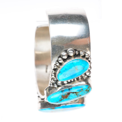 7" Emer Thompson Navajo sterling silver row cuff bracelet with nice turquoise