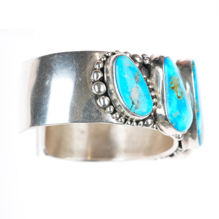 7" Emer Thompson Navajo sterling silver row cuff bracelet with nice turquoise