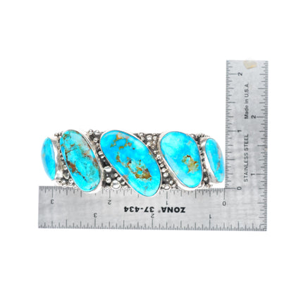 7" Emer Thompson Navajo sterling silver row cuff bracelet with nice turquoise