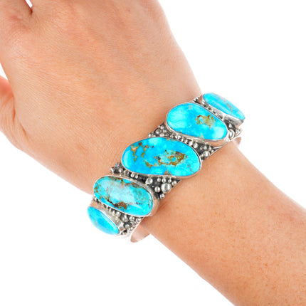 7" Emer Thompson Navajo sterling silver row cuff bracelet with nice turquoise