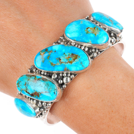 7" Emer Thompson Navajo sterling silver row cuff bracelet with nice turquoise