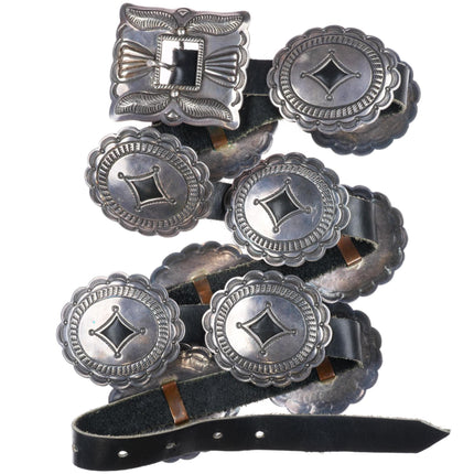 Vintage Fred Thompson Navajo sterling silver first phase style concho belt