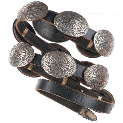 Vintage Navajo deep stamped sterling silver oval concho belt