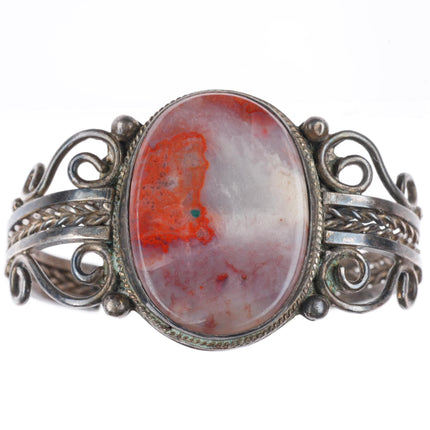 6.3" c1940's-50's vintage Navajo sterling silver petrified wood cuff bracelet