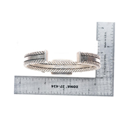 7.1" Steve Arviso Navajo sterling silver twisted wire turquoise cuff bracelet