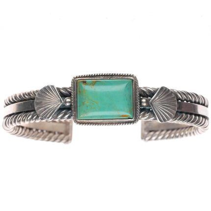7.1" Steve Arviso Navajo sterling silver twisted wire turquoise cuff bracelet