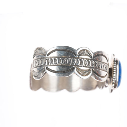 6.6" Southwestern/Native American sterling silver denim lapis cuff bracelet