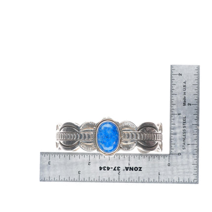 6.6" Southwestern/Native American sterling silver denim lapis cuff bracelet