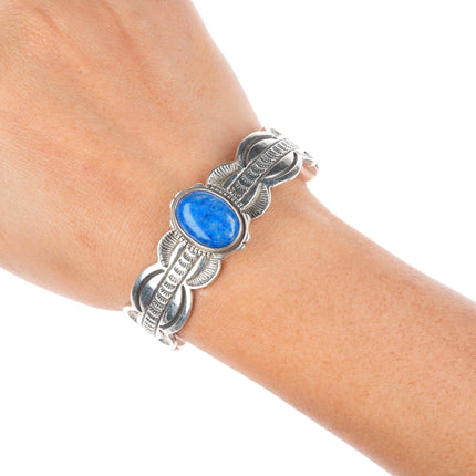6.6" Southwestern/Native American sterling silver denim lapis cuff bracelet