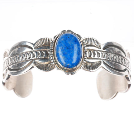 6.6" Southwestern/Native American sterling silver denim lapis cuff bracelet