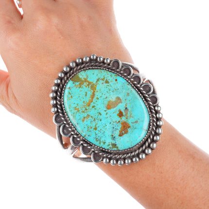 7" Leo Coriz Santo Domingo sterling silver large cuff bracelet with turquoise