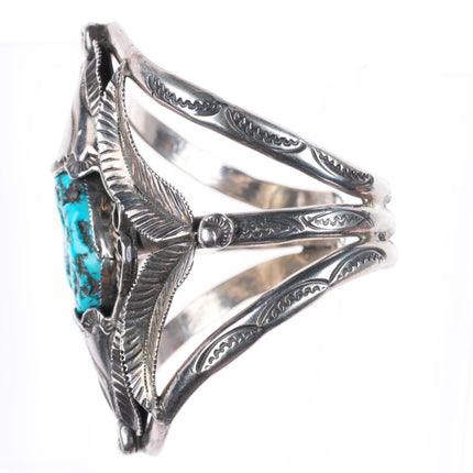 6.4" Vintage Navajo sterling silver intricately stamped cuff bracelet turquoise