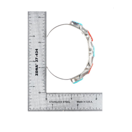 6" Penketewa Zuni sterling silver turquoise and coral row cuff bracelet