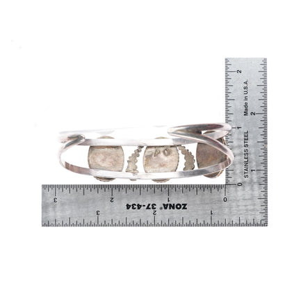 7.5" vintage DA Navajo sterling silver pink Rhodochrosite cuff bracelet