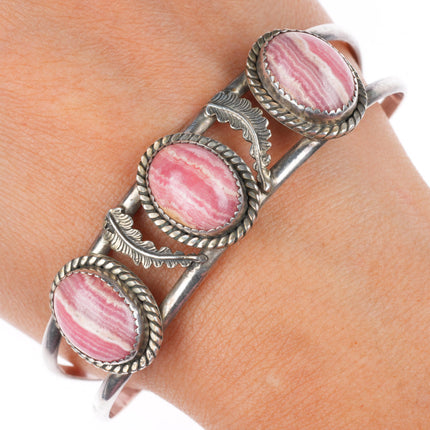 7.5" vintage DA Navajo sterling silver pink Rhodochrosite cuff bracelet