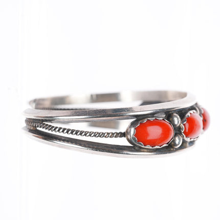6" F Yazzie Navajo sterling silver Mediterranean coral row cuff bracelet