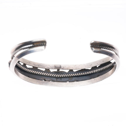 6" F Yazzie Navajo sterling silver Mediterranean coral row cuff bracelet