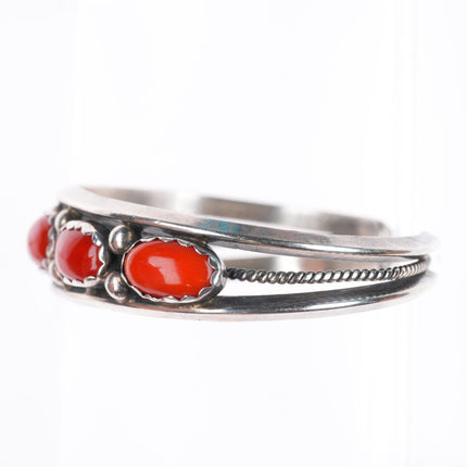 6" F Yazzie Navajo sterling silver Mediterranean coral row cuff bracelet