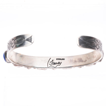 6.5" Leo Feeney southwestern sterling silver carved Lapis hearts cuff bracelet