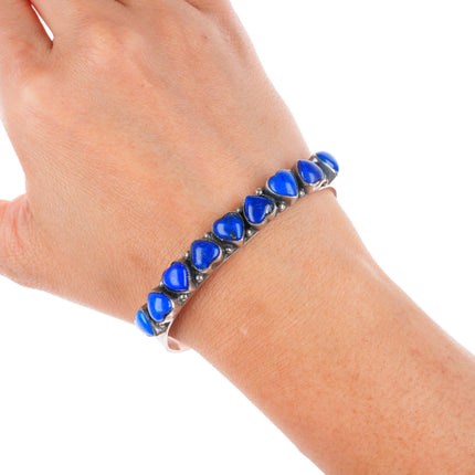 6.5" Leo Feeney southwestern sterling silver carved Lapis hearts cuff bracelet