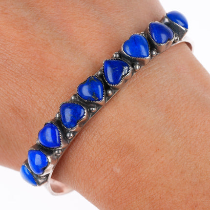 6.5" Leo Feeney southwestern sterling silver carved Lapis hearts cuff bracelet