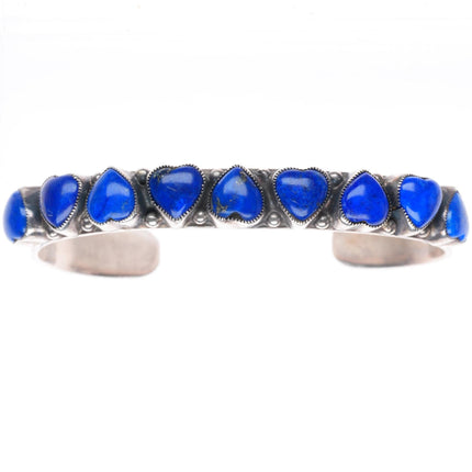 6.5" Leo Feeney southwestern sterling silver carved Lapis hearts cuff bracelet