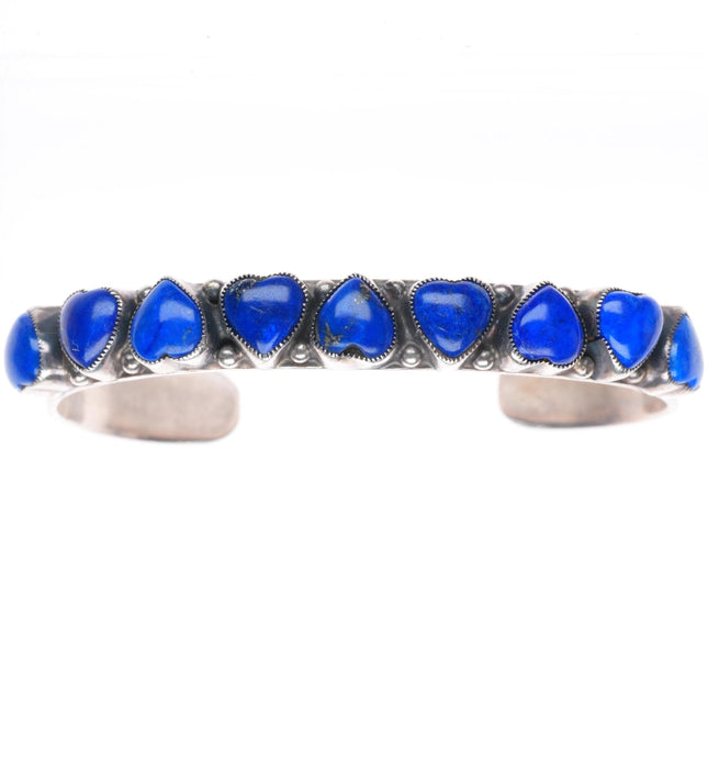 6.5" Leo Feeney southwestern sterling silver carved Lapis hearts cuff bracelet