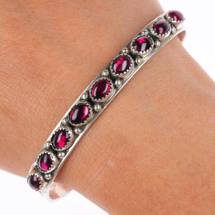 6.75" Thomas Carusetta Navajo/Hopi sterling silver garnet row cuff bracelet