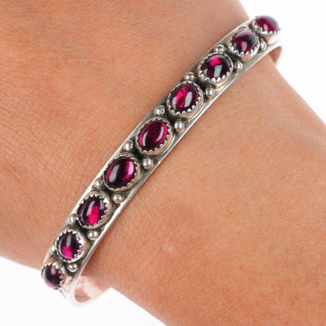 6.75" Thomas Carusetta Navajo/Hopi sterling silver garnet row cuff bracelet