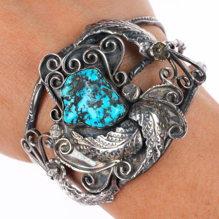 6.25" Whirling Wind - Ray Morton Navajo sterling silver turquoise cuff bracelet