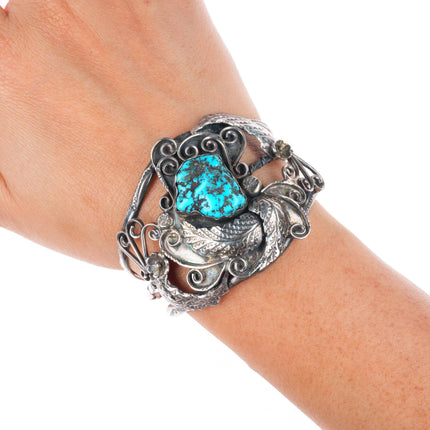6.25" Whirling Wind - Ray Morton Navajo sterling silver turquoise cuff bracelet