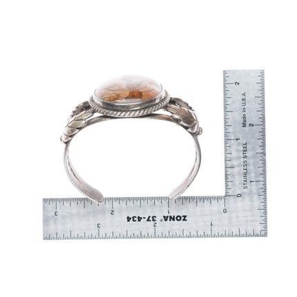 6.2" vintage Chester Kahn Navajo sterling silver picture jasper cuff bracelet