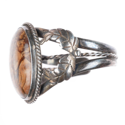6.2" vintage Chester Kahn Navajo sterling silver picture jasper cuff bracelet