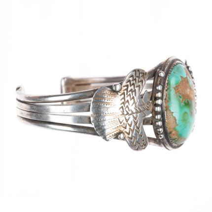 6.25" 40-50's Navajo sterling silver thunderbird cuff bracelet Royston turquoise