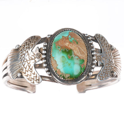 6.25" 40-50's Navajo sterling silver thunderbird cuff bracelet Royston turquoise