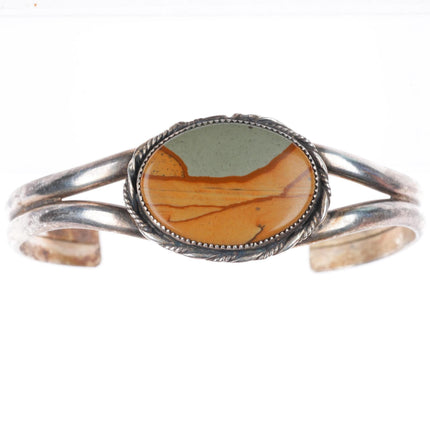 6.4" vintage Navajo sterling silver picture jasper cuff bracelet