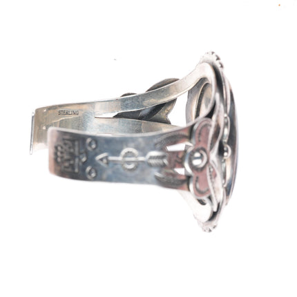 6.25" 1940-50's Navajo sterling silver Fred Harvey petrified wood cuff bracelet