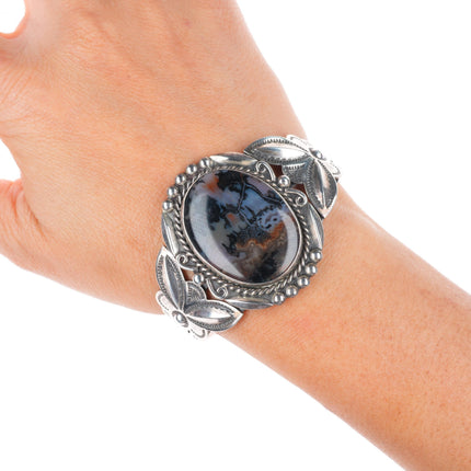 6.25" 1940-50's Navajo sterling silver Fred Harvey petrified wood cuff bracelet