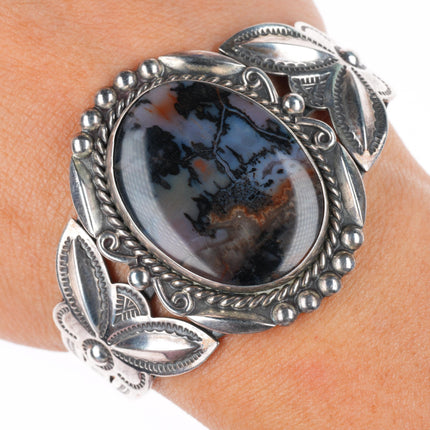 6.25" 1940-50's Navajo sterling silver Fred Harvey petrified wood cuff bracelet