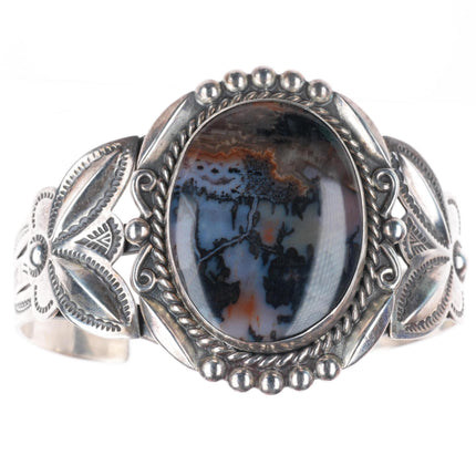 6.25" 1940-50's Navajo sterling silver Fred Harvey petrified wood cuff bracelet