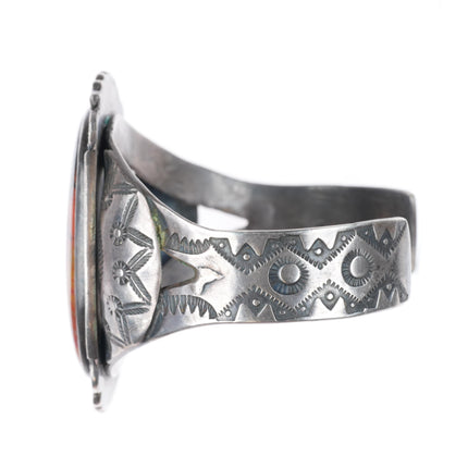 6.4" 40-50's Navajo nicely stamped sterling silver petrified wood cuff bracelet