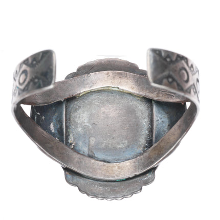6.4" 40-50's Navajo nicely stamped sterling silver petrified wood cuff bracelet