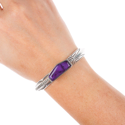 6.2" vintage Navajo Sugilite cuff bracelet carinated sterling silver deep stamps